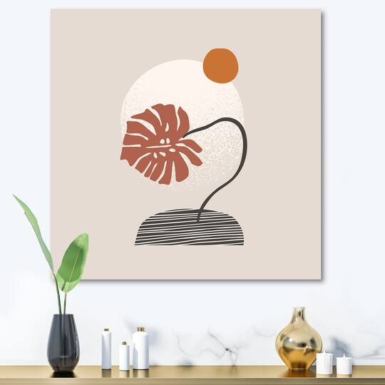 Designart - Tropical Palm Leaf & Abstract Geometry Shapes III - Modern Canvas Wall Art Print